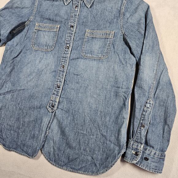 Lauren Jeans Co Shirt Women Large Denim Button Down Top Western Prairie Roll Tab - Picture 4 of 16